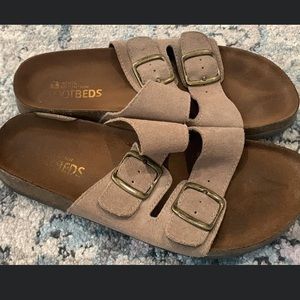 Brown slip on sandals